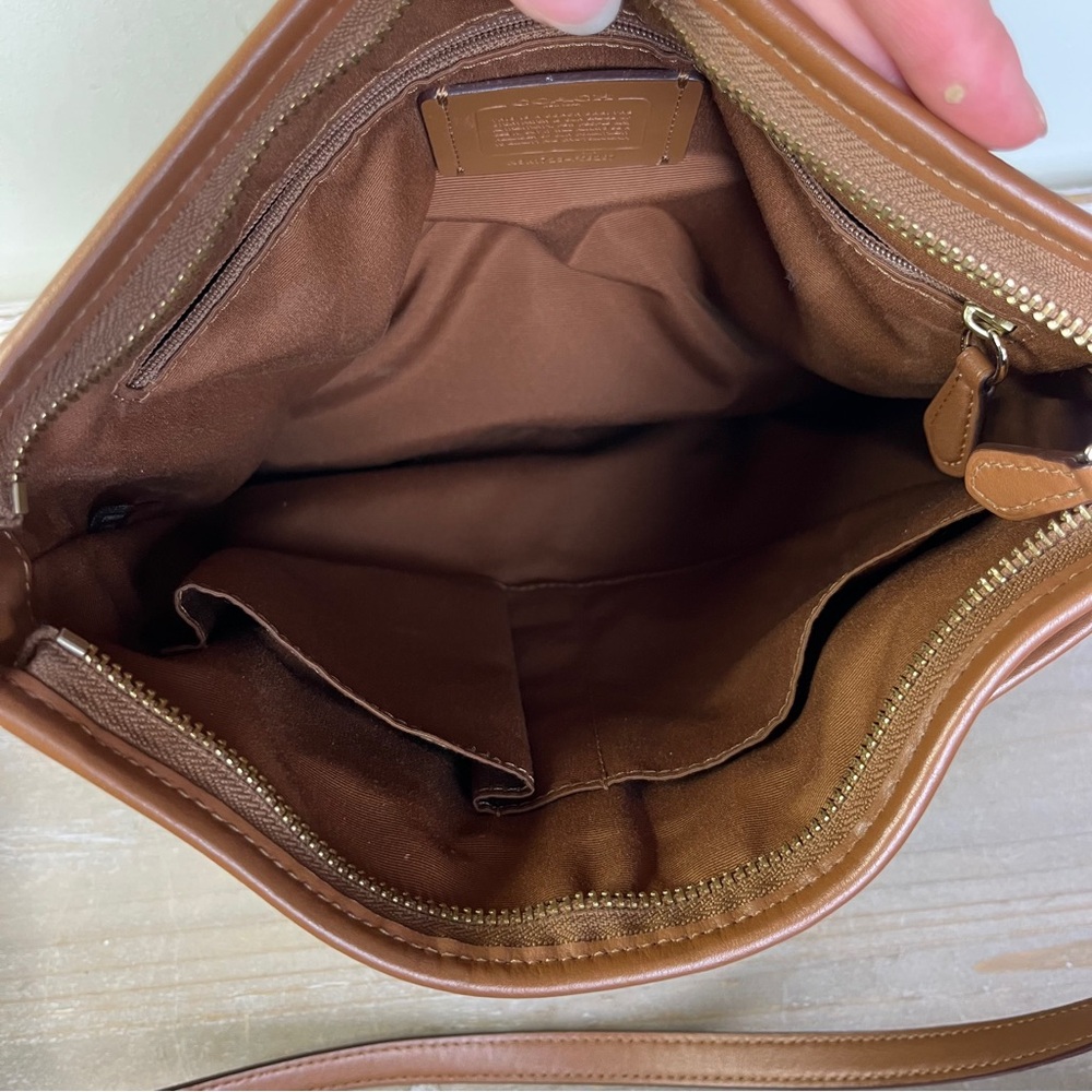 Coach Signature File Crossbody F58297 Brown Tan Logo Leather Trim Messenger Bag - Picture 11 of 16